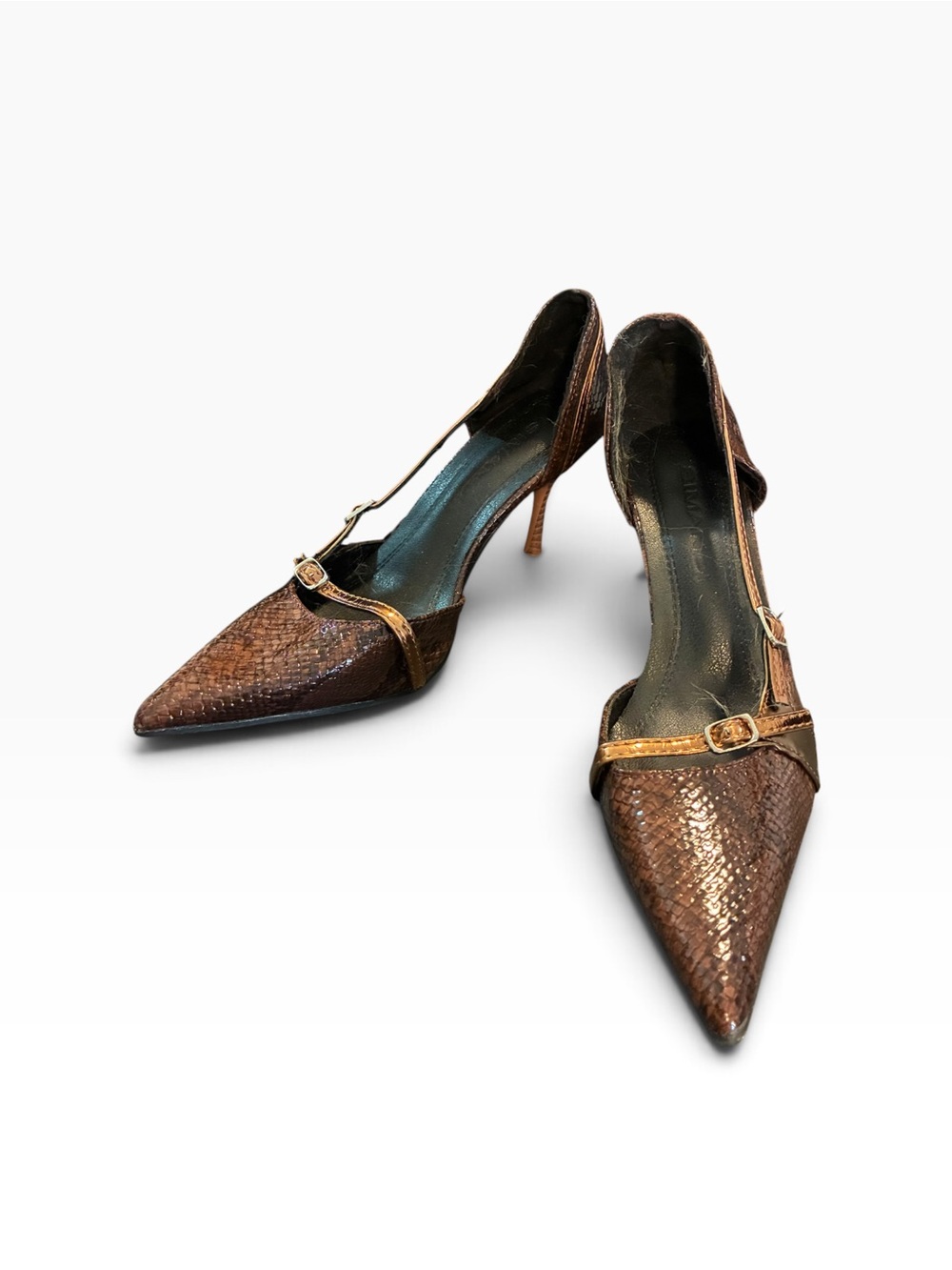 Women's Copper Metallic Pointed Toe Mary Jane Heels